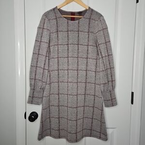 Ann Taylor Plaid Dress in Burgundy and Cream